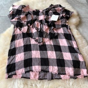 Zara raw hem pink and black shirt